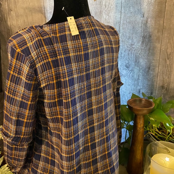 NWT Madewell Navy and Mustard Plaid Pull on top Size M - Picture 4 of 5